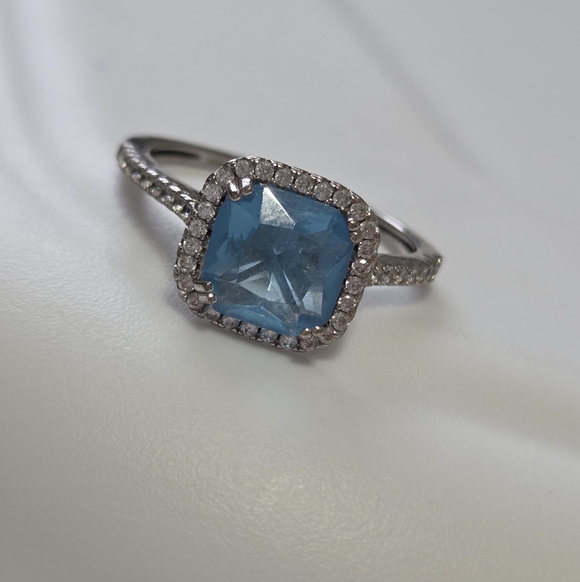 Charmed Aroma Blue Topaz Cushion/ Square Cut Ring S925 Size 9 - Picture 4 of 12